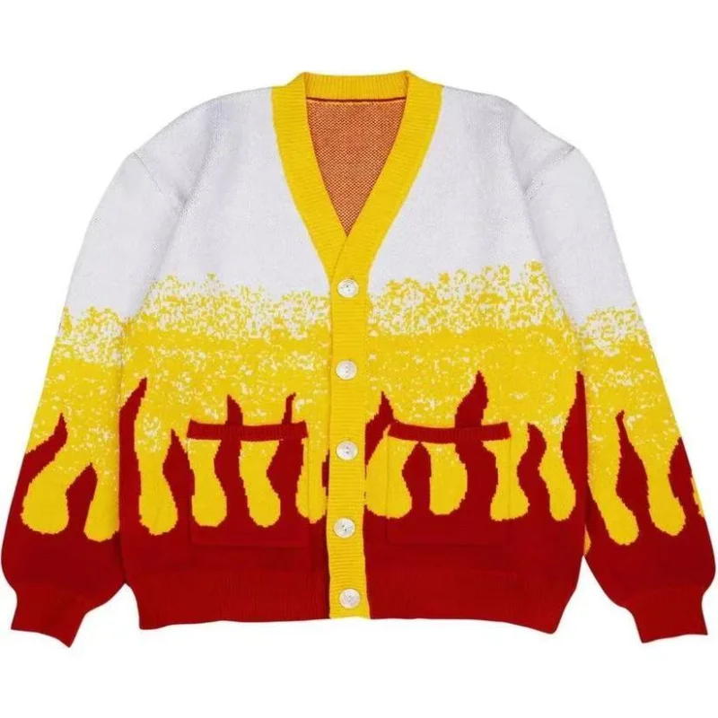Demon Slayer аниме Камадо Танджиро косплей костюм унисекс вязаный свитер теплый кардиган свитер с v-образным вырезом куртка костюм на Хэллоуин