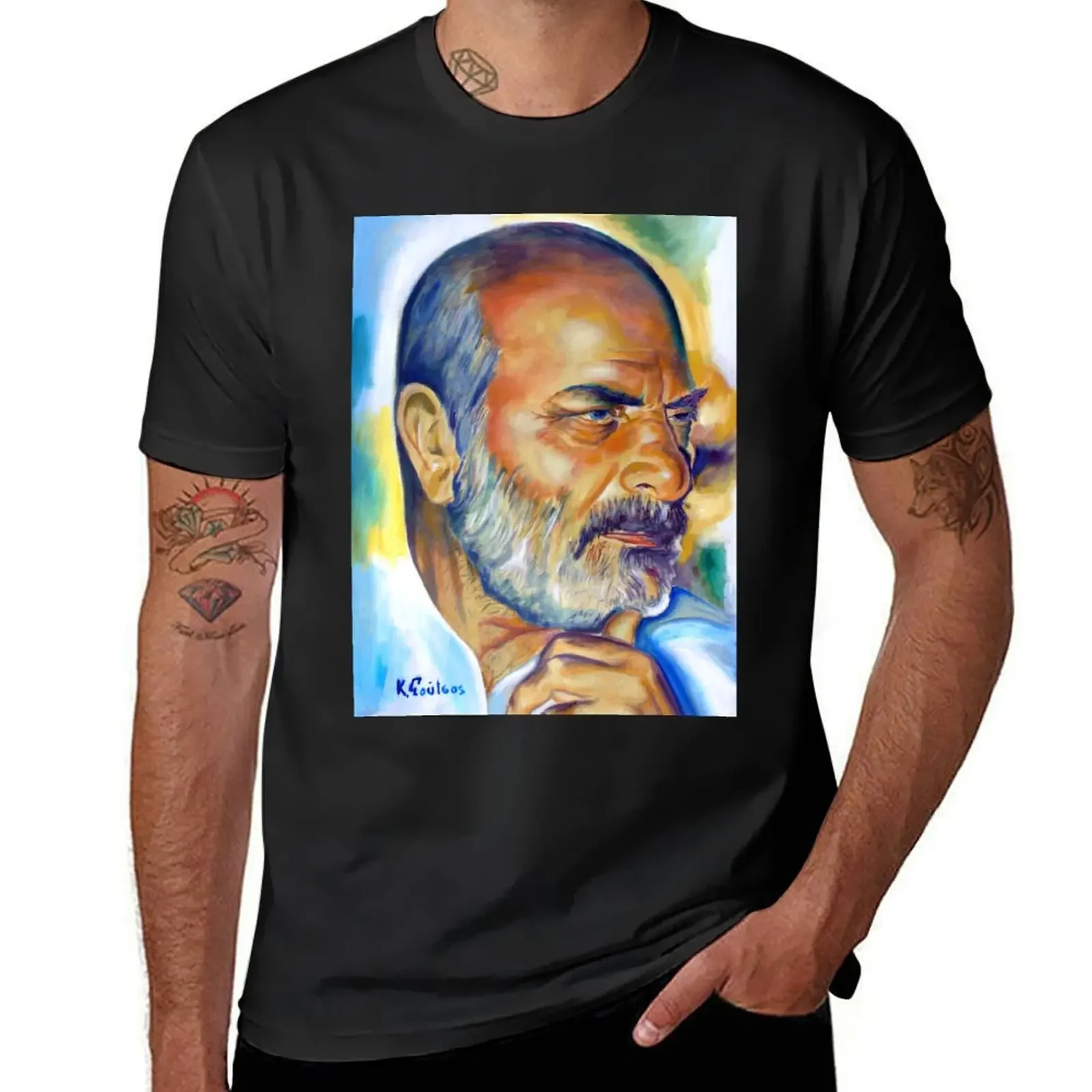 Stelios Kazantzidis portrait T-Shirt man t shirt Short sleeve tee funny t shirts for men