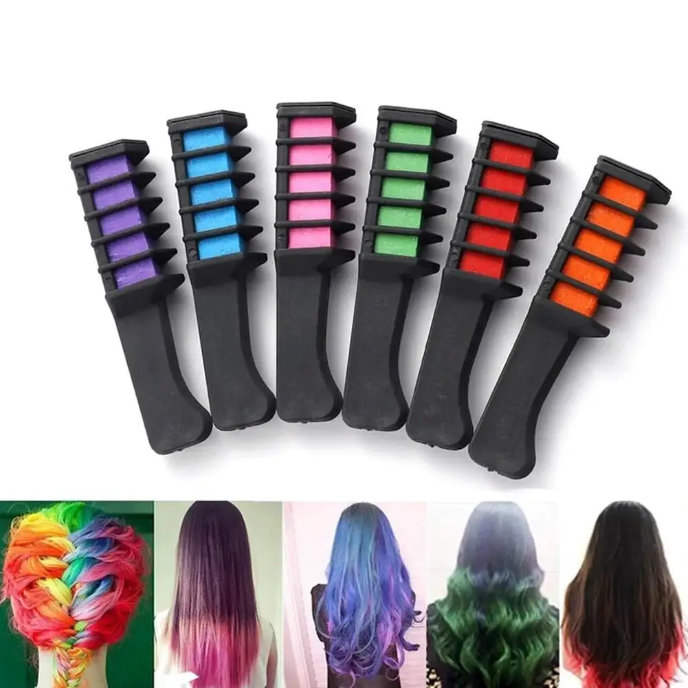 Peine de tiza lavable para el cabello, marcador desechable, Mini tinte, 6 colores para niñas, colores de tinte para el cabello para mujeres, Q0A2 temporal