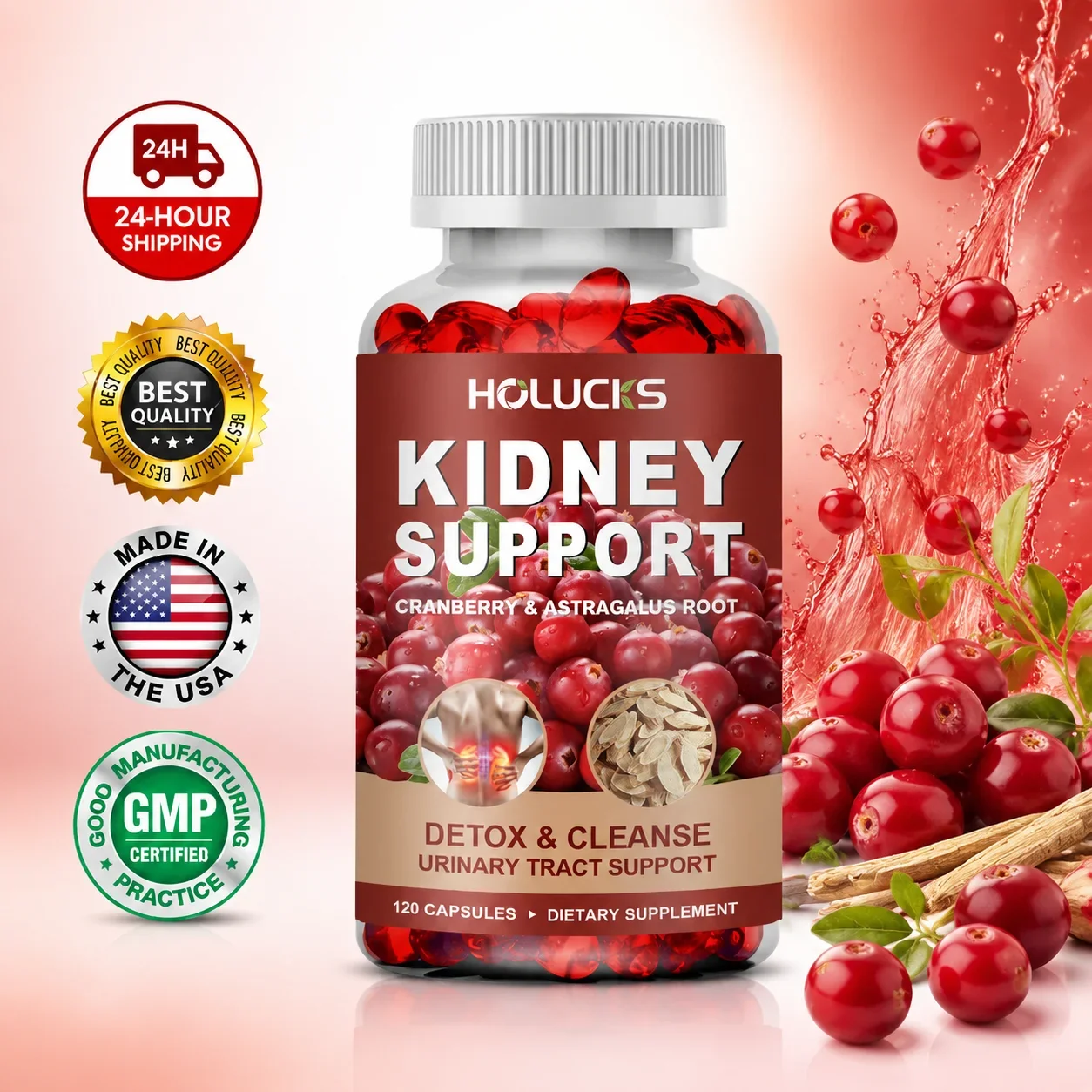Natural Kidney Cleanse Capsules, with Cranberry, Horsetail Powder, Support Bladder Health, Immune System & Overall Body Wellness