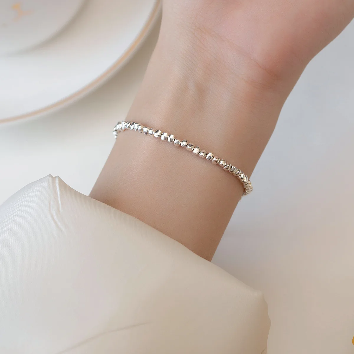 La Monada 15.5+4.5cm Bracelet For Women Silver 925 Sterling 925 Silver Simple Triangle Bead Women\'s Bracelet Girls Student