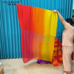 1PC Belly Dance Silk Veil Belly Dance Rectangle Flags Women Dance Tie-dye Silk Flag Gradient Silk Veil Flags With Flexble Stick