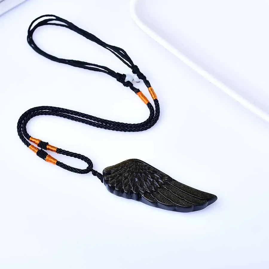 1pc 100% Natural Obsidian Angel Wings Pendant Wings Shape Polished Reiki Healing Stone Increase Charm Unisex Jewelry DIY Gifts