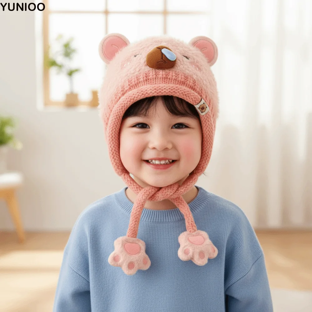 

Warm Toddler's Knitted Hat Soft Thickened Baby Ear Protection Cap Windproof Breathable Capybara Beanie Caps Winter Season