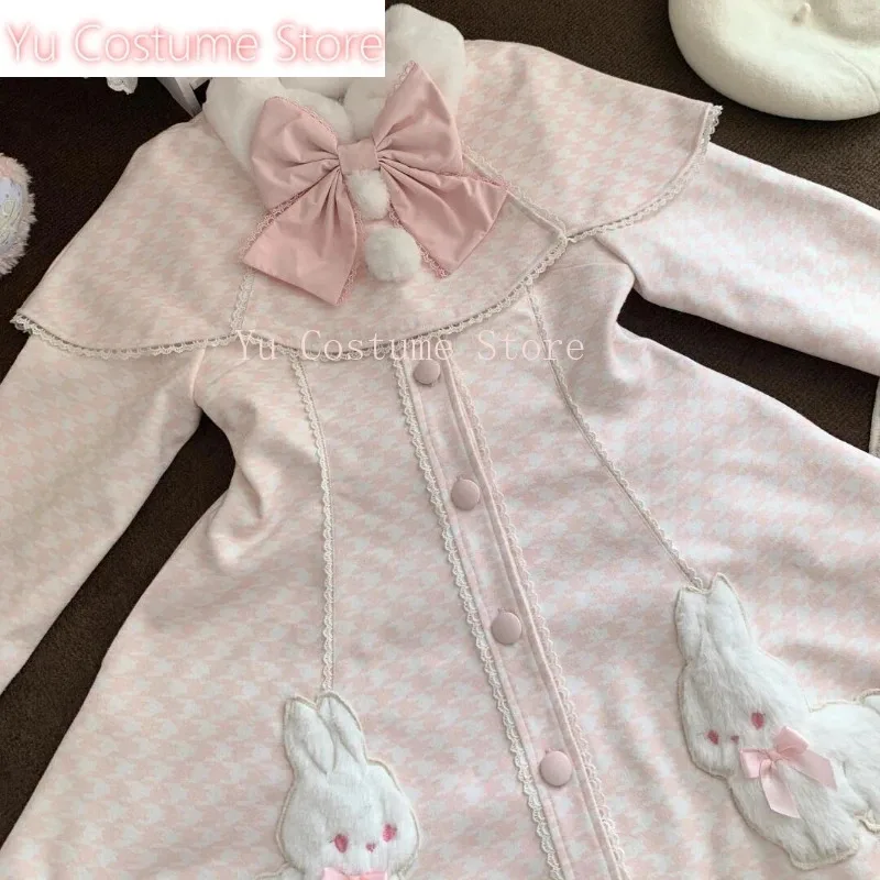 

CyJapanese Sweet Pink Lolita, комплекты из двух предметов, женский шикарный плащ Y2k BowCape, мультяшный кролик, Harajuku, каваи, лоскутные костюмы Yu Costu