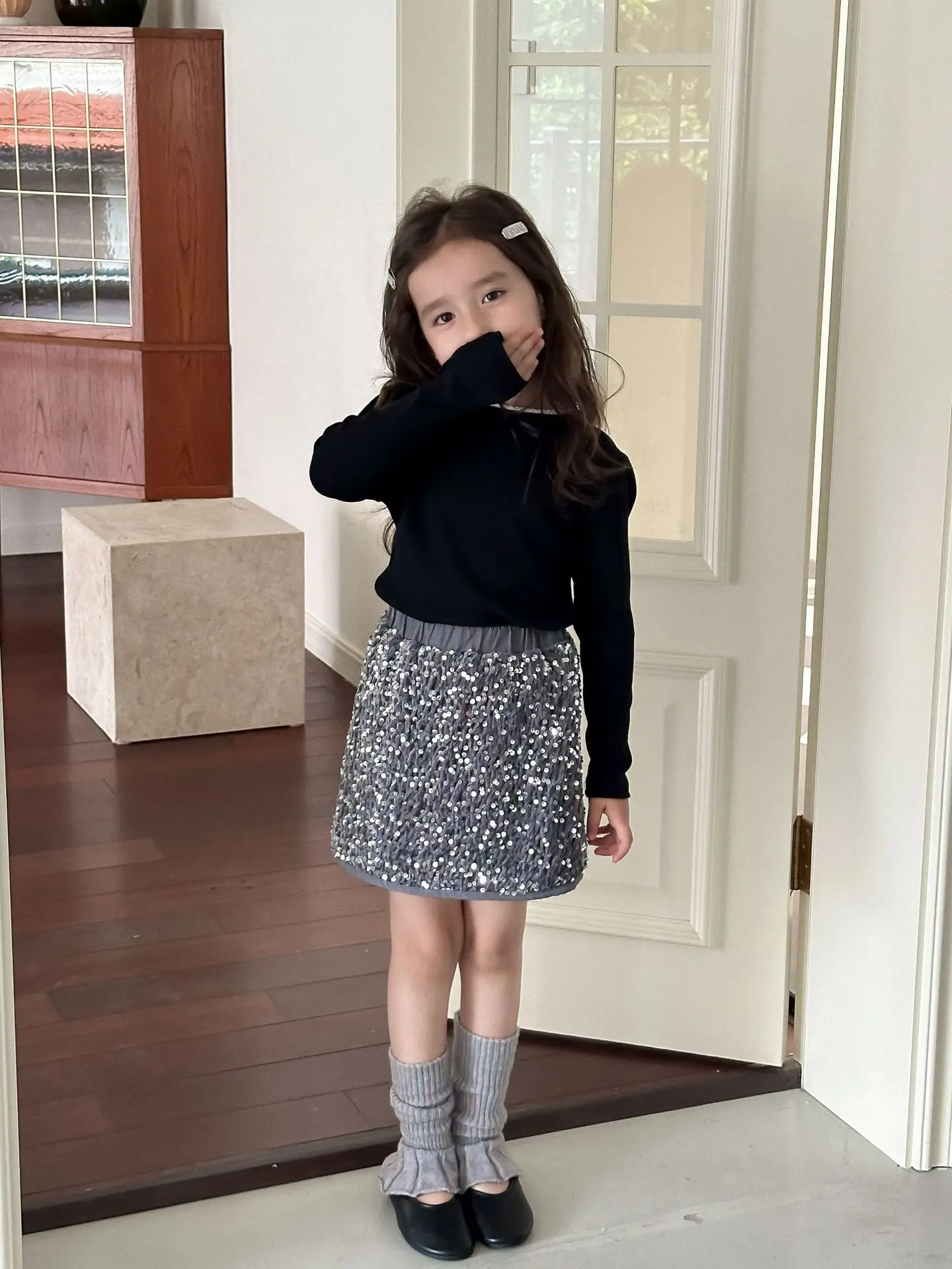 Girls Skirts 2024 Autumn New Childrens Clothes Girls Baby Foreign Style Sparkling Sequin Skirt Casual and Simple Disposition