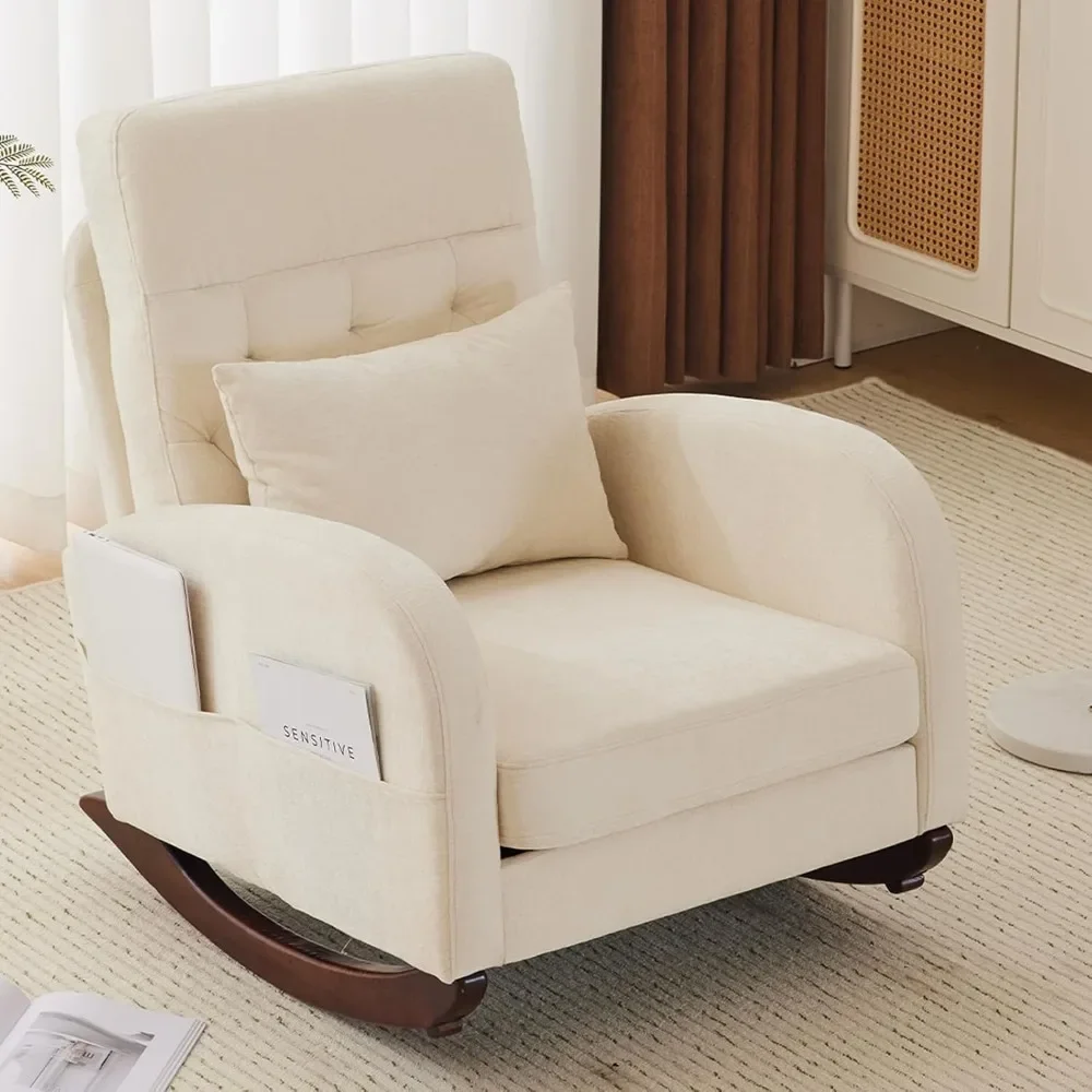 

Chenille Low Seat Rocking Chair,Upholstered Nursery Glider Chair with Side Pockets,Accent Arm Chair with High Backrest