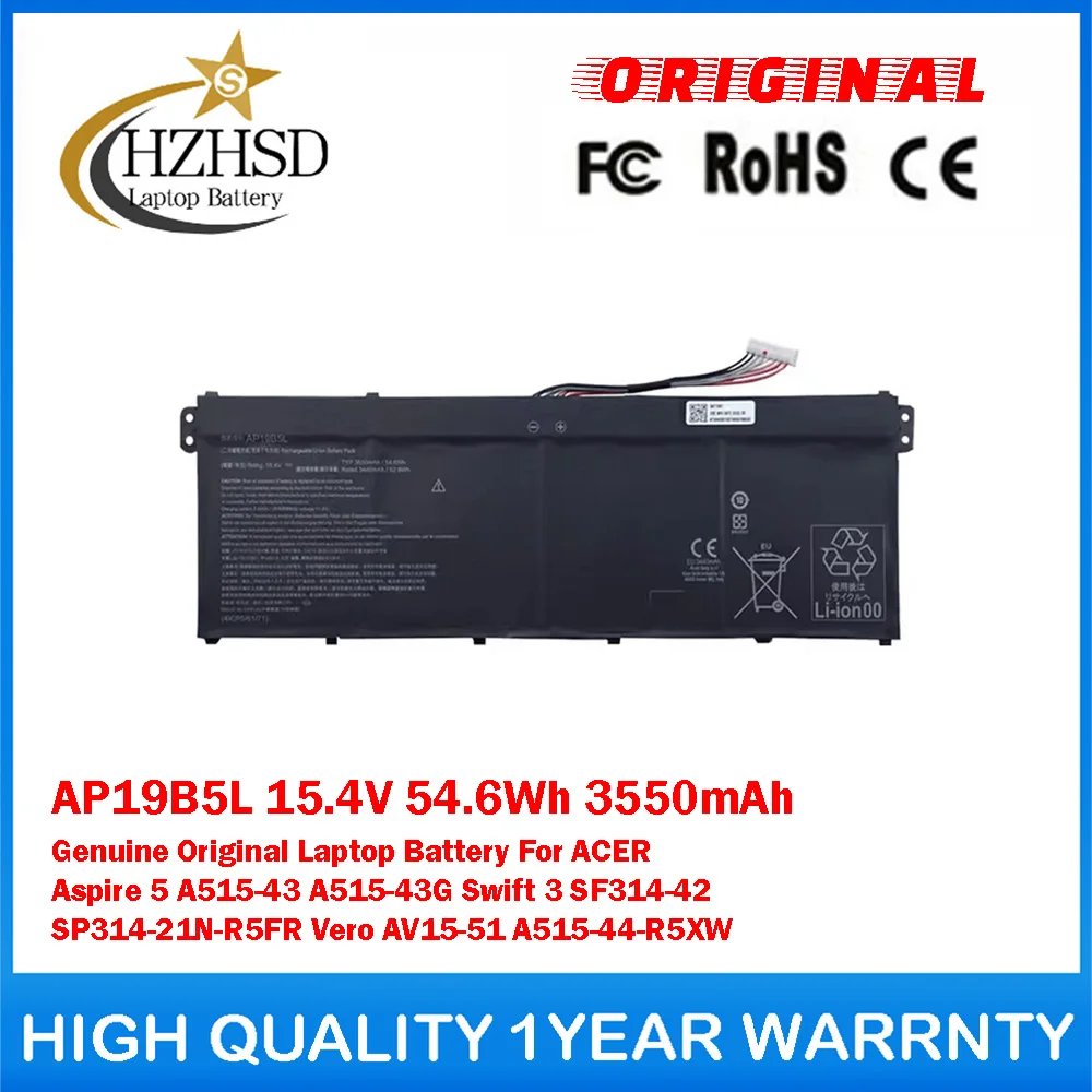 AP19B5L 15.4V 54.6Wh 3550mAh Genuine Original Laptop Battery For ACER Aspire 5 A515-43 A515-43G Swift 3 SF314-42 SP314-21N-R5FR