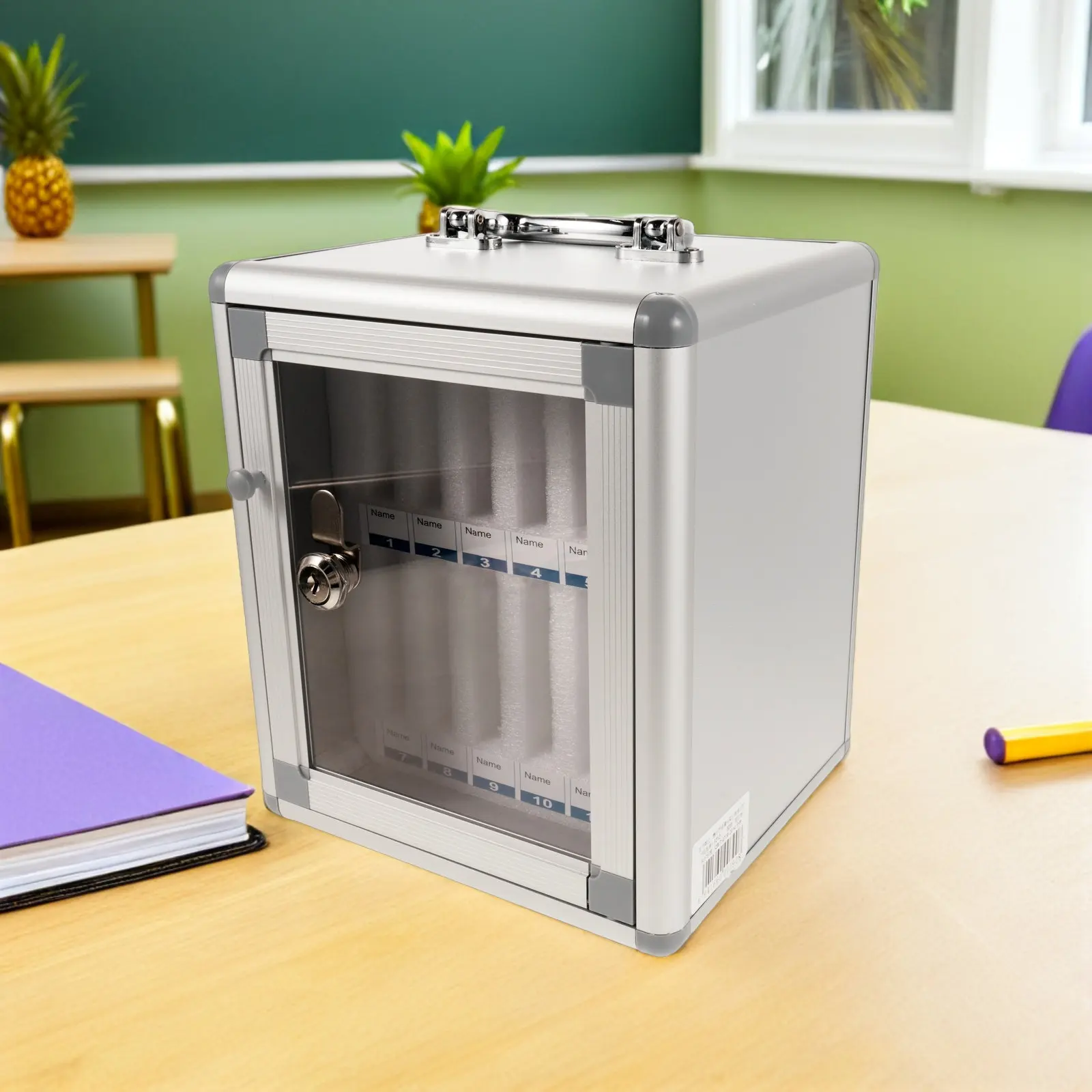 12 Slots Lockable Phone Locker Box Portable Aluminum Alloy Transparent Design Classroom Mobile Phone Storage Cabinet Mobile