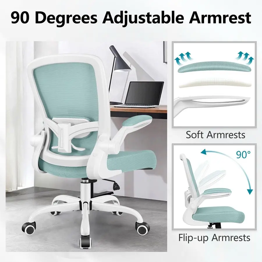 Office Chair, Ergonomic Desk Chair Breathable Mesh Chairs Adjustable High Back Lumbar Support Flipup Armrests, Executive Rolling