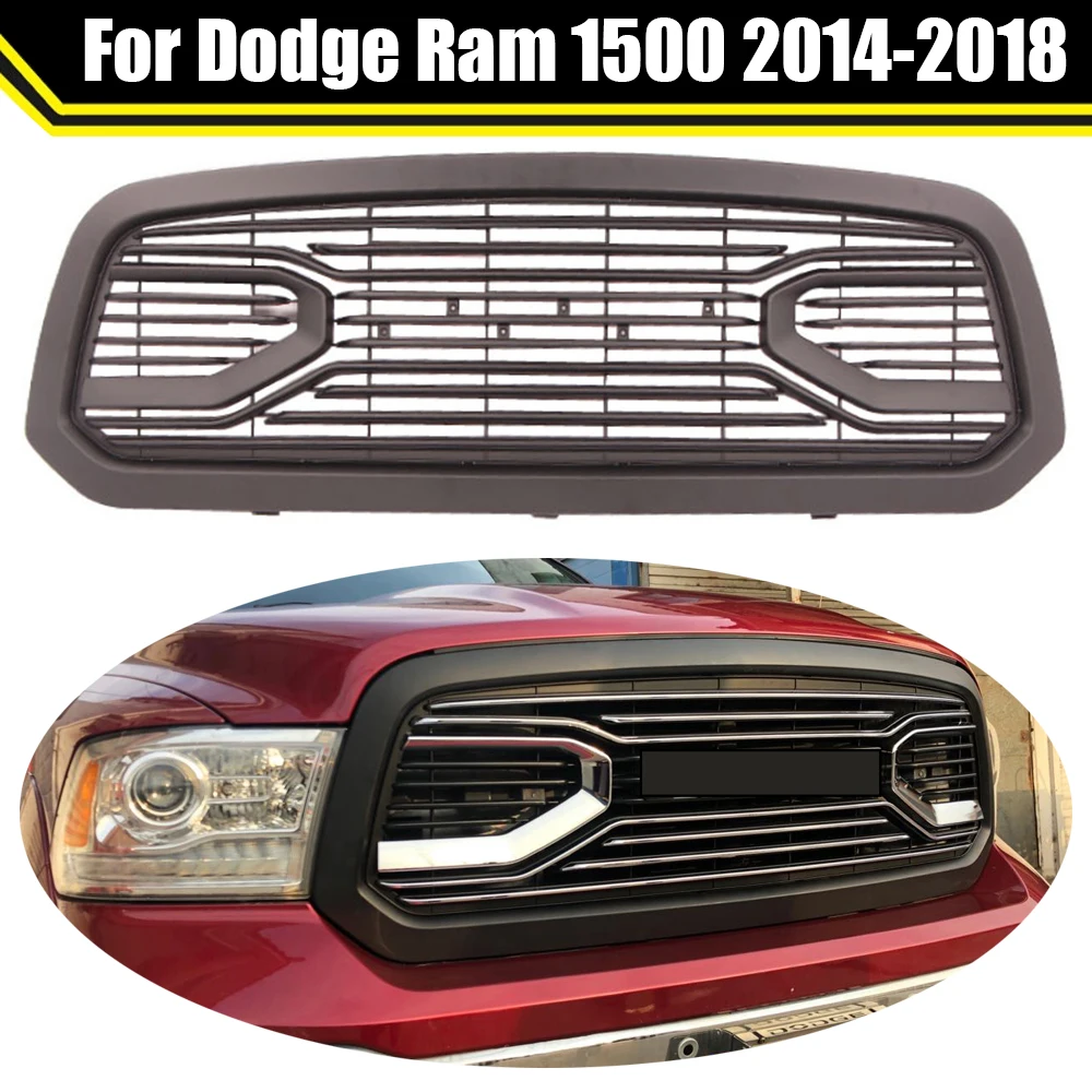 

Pickup Truck Middle Front Bumper Grill Hood Upper Grille Shell For Dodge Ram 1500 2014-2018 Matte Black ABS Racing Mesh Grille