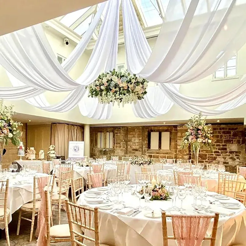 Cortinas de techo blancas de 10M para boda, cortinas de gasa brillantes, cortinas drapeadas para boda, ceremonia al aire libre, decoración de fiesta