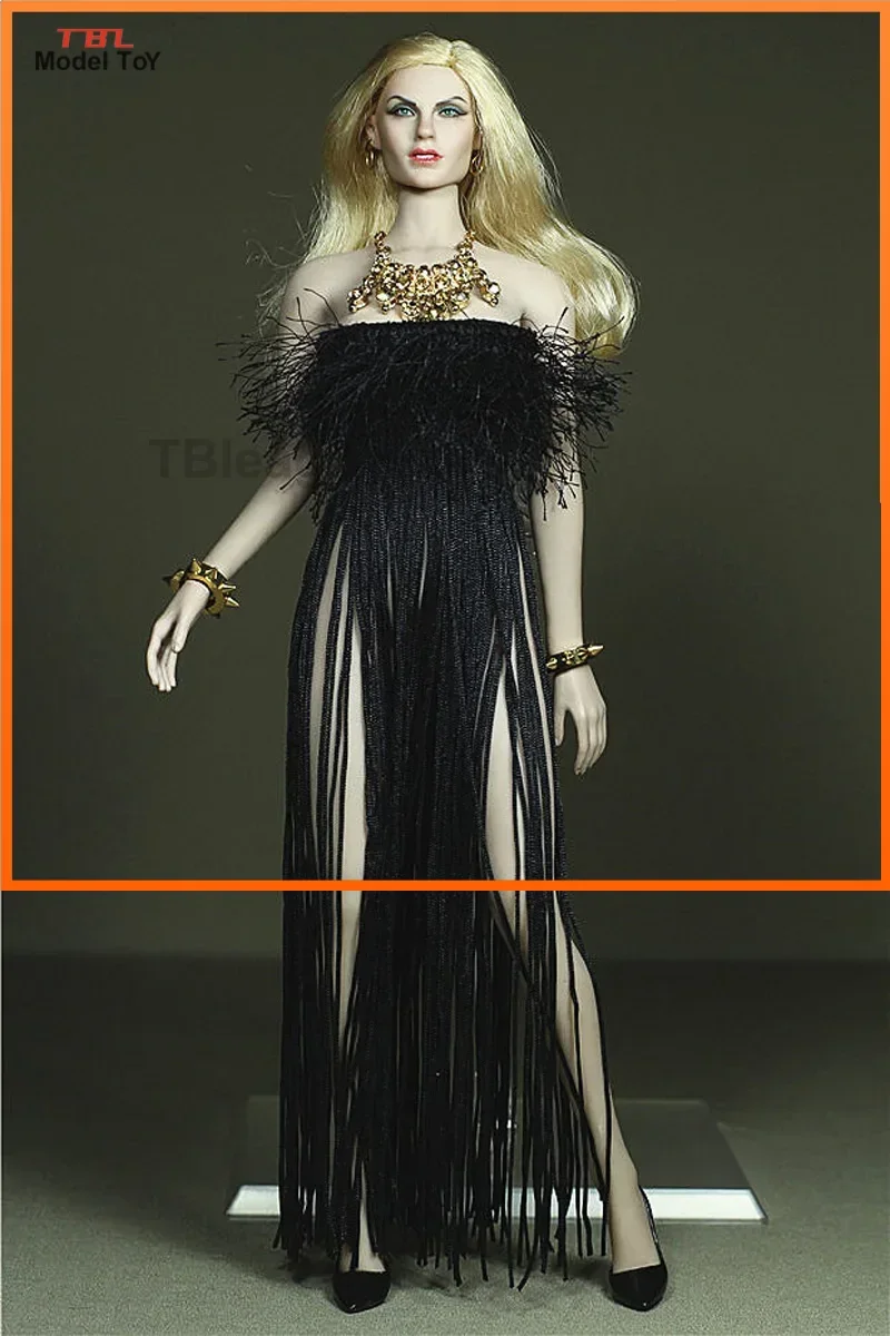 

Custom Made 1/6 Scale Black fringed dress Clothing for 12inch Action figure toys Phicen Tbleague JIAOUL Doll Collection