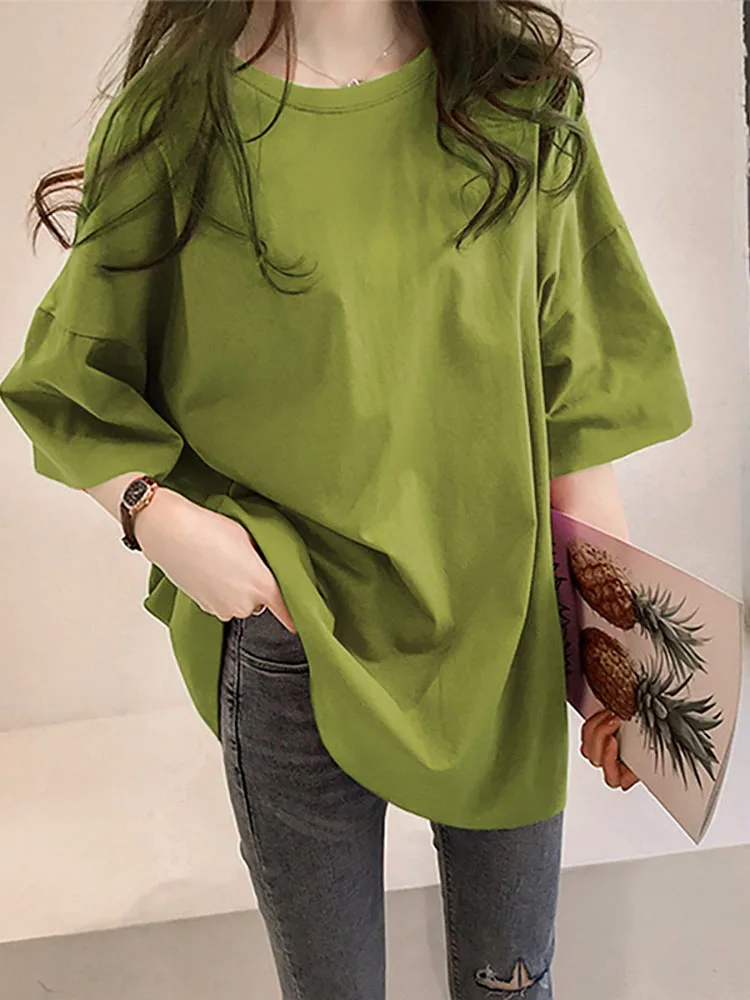 여성용 프린트 반팔 티셔츠, 하라주쿠 O넥 스트리트웨어, 루즈한 한국 스타일, 올매치 상의, 여름 티