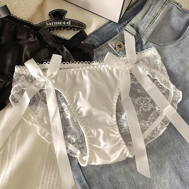 السيدات مثير شبكة سراويل منخفضة الخصر سلس الدانتيل الملابس الداخلية ملخصات النمط الياباني فتاة شابة الملابس الداخلية الوردي القوس الملابس الداخلية فيندهاف #4