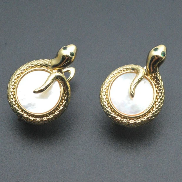 30pc Natural White Shell Round Snake Metal Shape Earring Hook Clasps Wholesale DIY Jewelry Findings