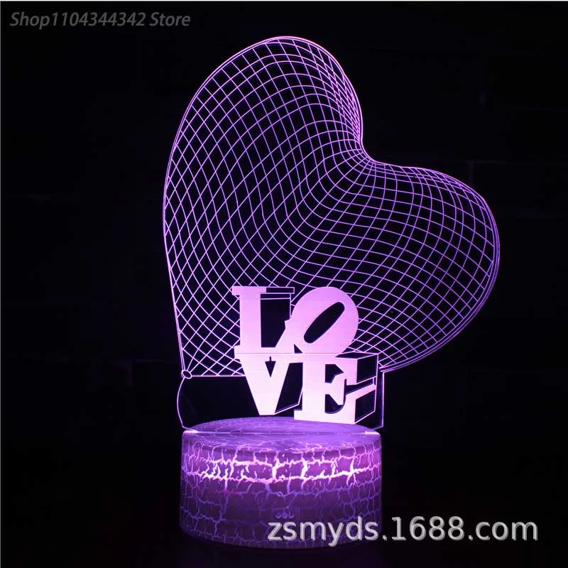 

3D Acrylic Heart shaped Night Light Living Room Bedroom Creative Valentine's Day Commemorative Gift Decorative Light USB Atmosph