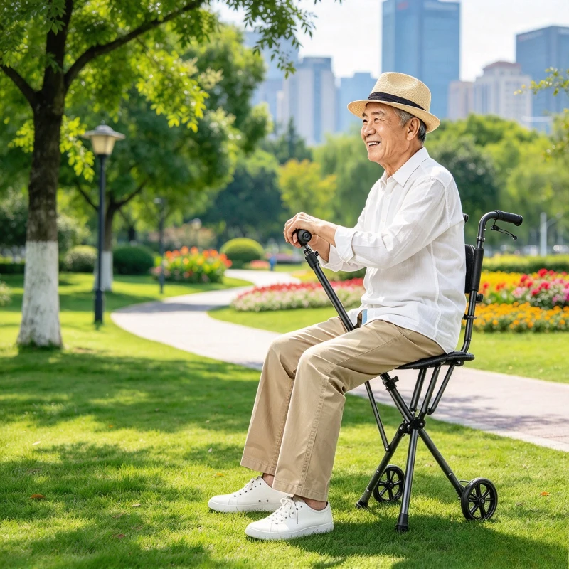 Quick Open Folding Walking Cane with Light Triangular Stable Base Non Slip Portable Mobility Support for Seniors 접이식 지팡이