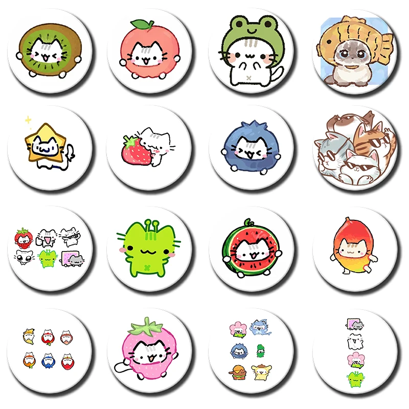 58mm 1PC Cute Fruit Cat Meow Meme Badges for Jewelry Accessories Bag Decor Adorable Kitten Button Brooch Pins Fans Friends Gifts