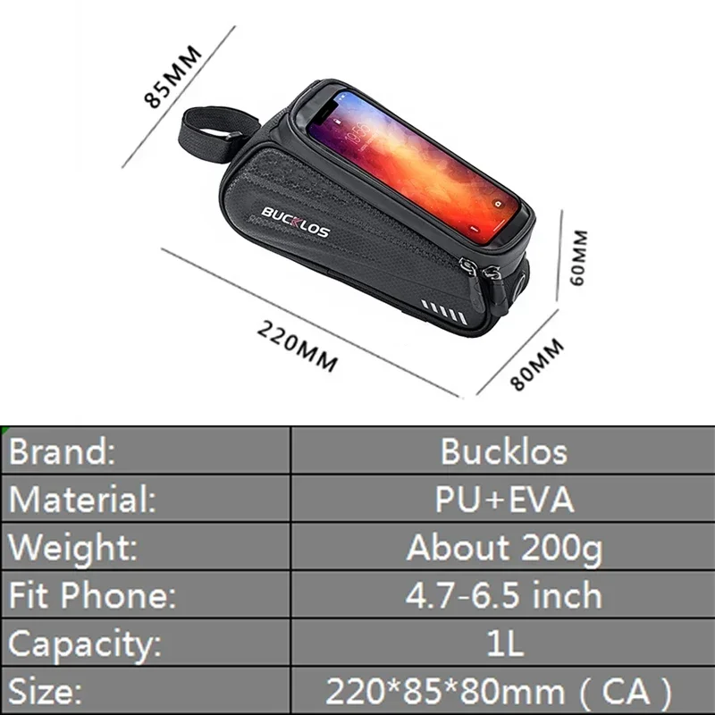 BUCKLOS Bike Bags High-capacity 6.5in Bicycle Touchscreen Phone Bag Waterproof Front Top Tube Hard Shell Bag Cycling Parts