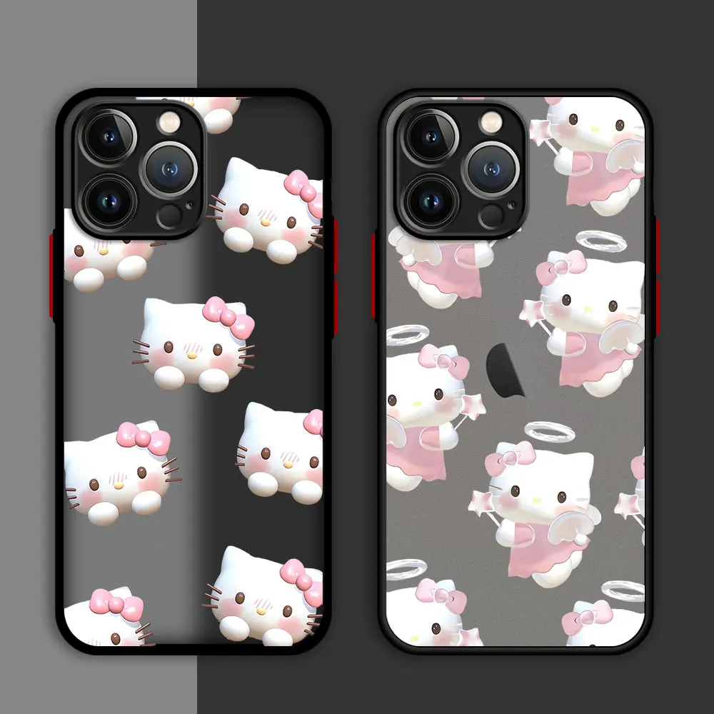 Matte Case For Apple iPhone 11 13 15 14 Pro Max 12 Mini 7 8 Plus XR X XS SE 6 6S TPU Shell Black Phone Cover Cute Holle Kitty