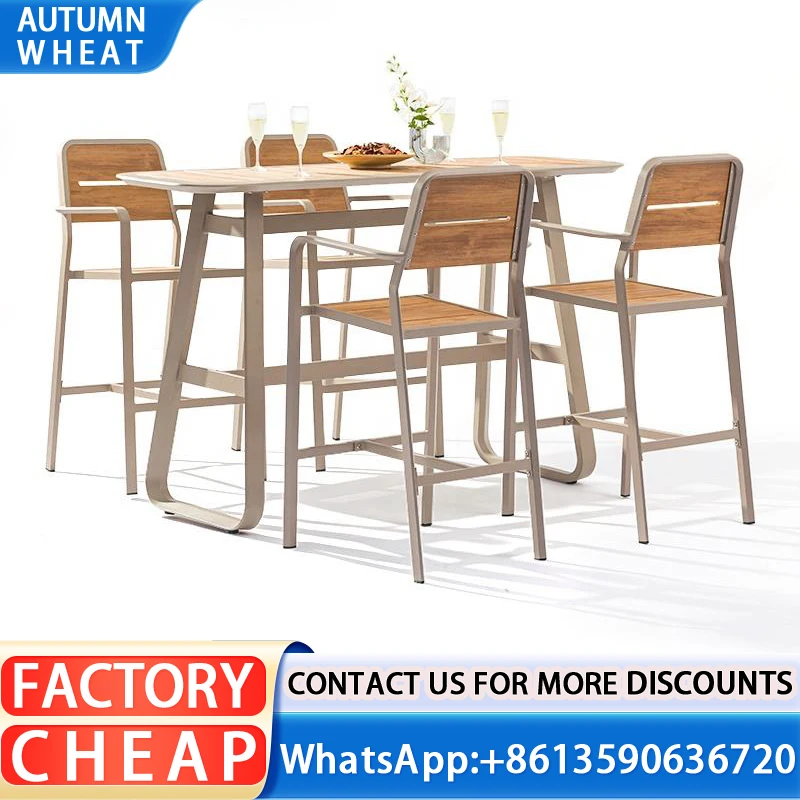 Factory wholesale free sample custom outdoor furniture patio plastic wood garden chairs aluminum alloy tables and chairs