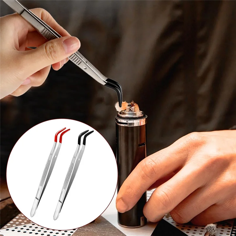 

A53Q-2 Pcs Tweezers Craft Tweezers Curved Rubber Tips Tweezers Non-Marring Bent Tip Tweezers For Crafts