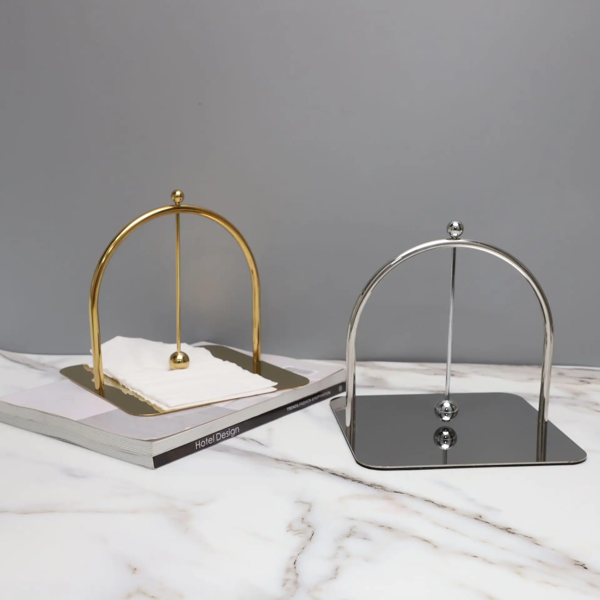 Modern simple stainless steel tissue rack ornament model room sales department bedroom study living room desktop entrance