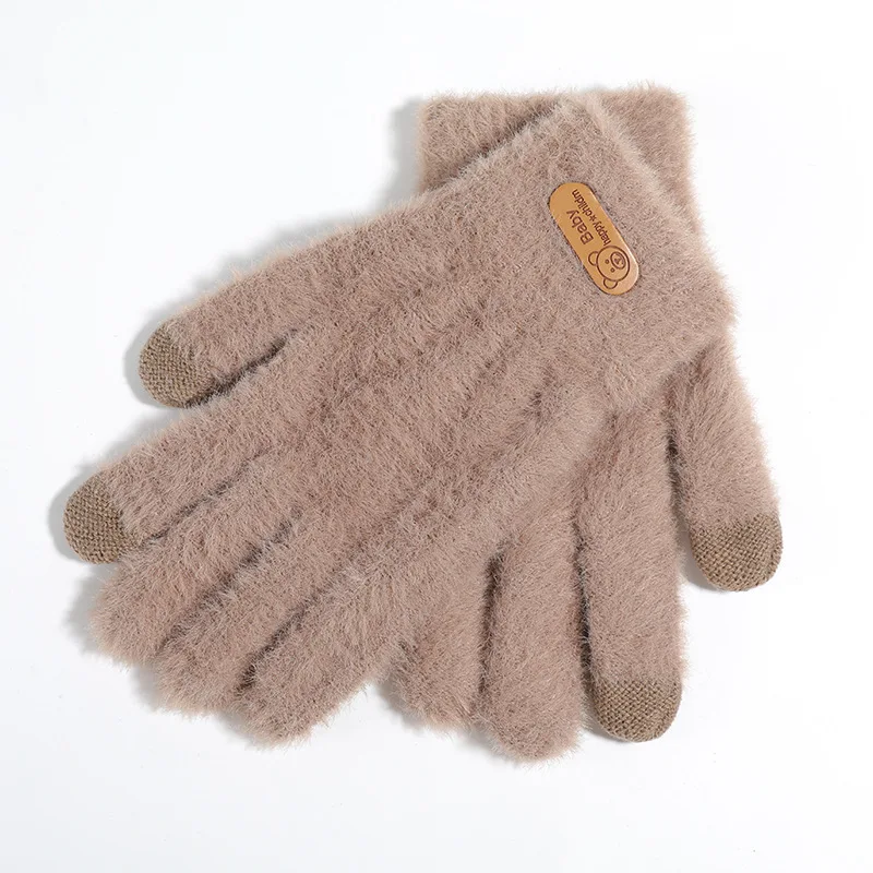 Gants Chauds et Épais en Velours pour Femme, Haute artificiel asticité, Doux pour la Peau, en Peluche, Couleur Unie, Tricots Coupe-Vent pour Étudiants, Automne et Hiver