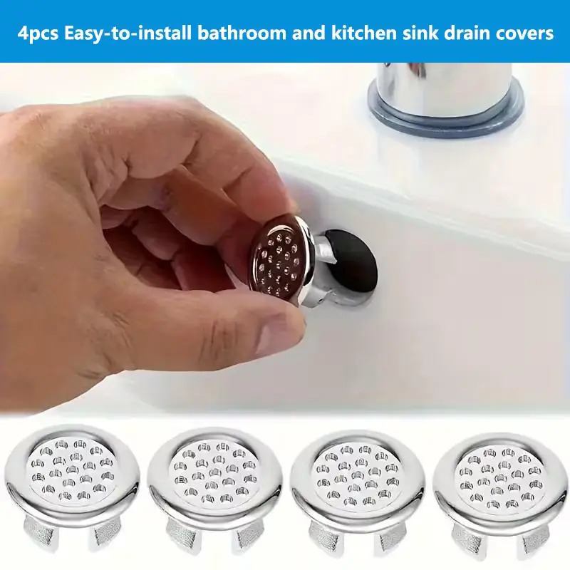 (BF06)4Pc Sink Overflow Ring Kitchen Bathroom Basin Trim Bath Drain Cap Sink Wash Basin Round Overflow Ring Plug Basin Accessory