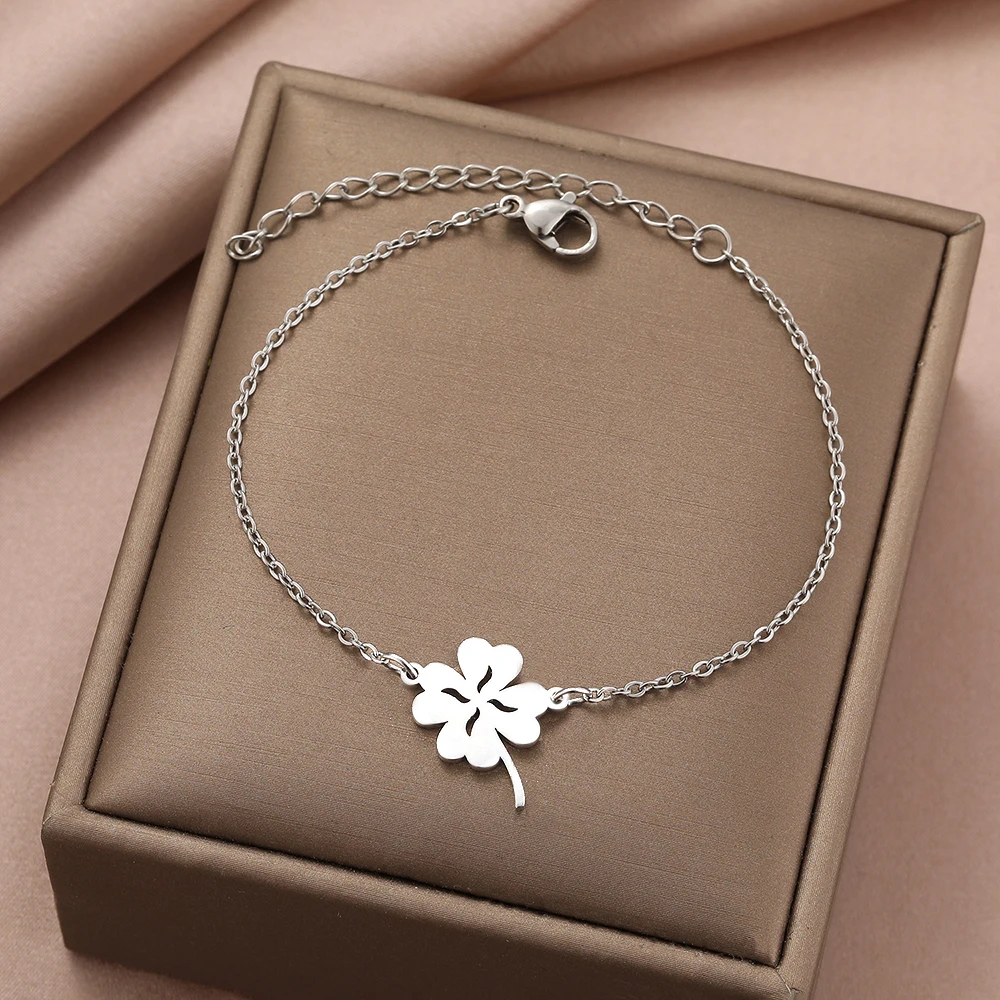 Stainless Steel Bracelets Classic Trend Clover Vintage Pendant Chains Fashion Charms Bracelet For Women Jewelry Party Best Gifts