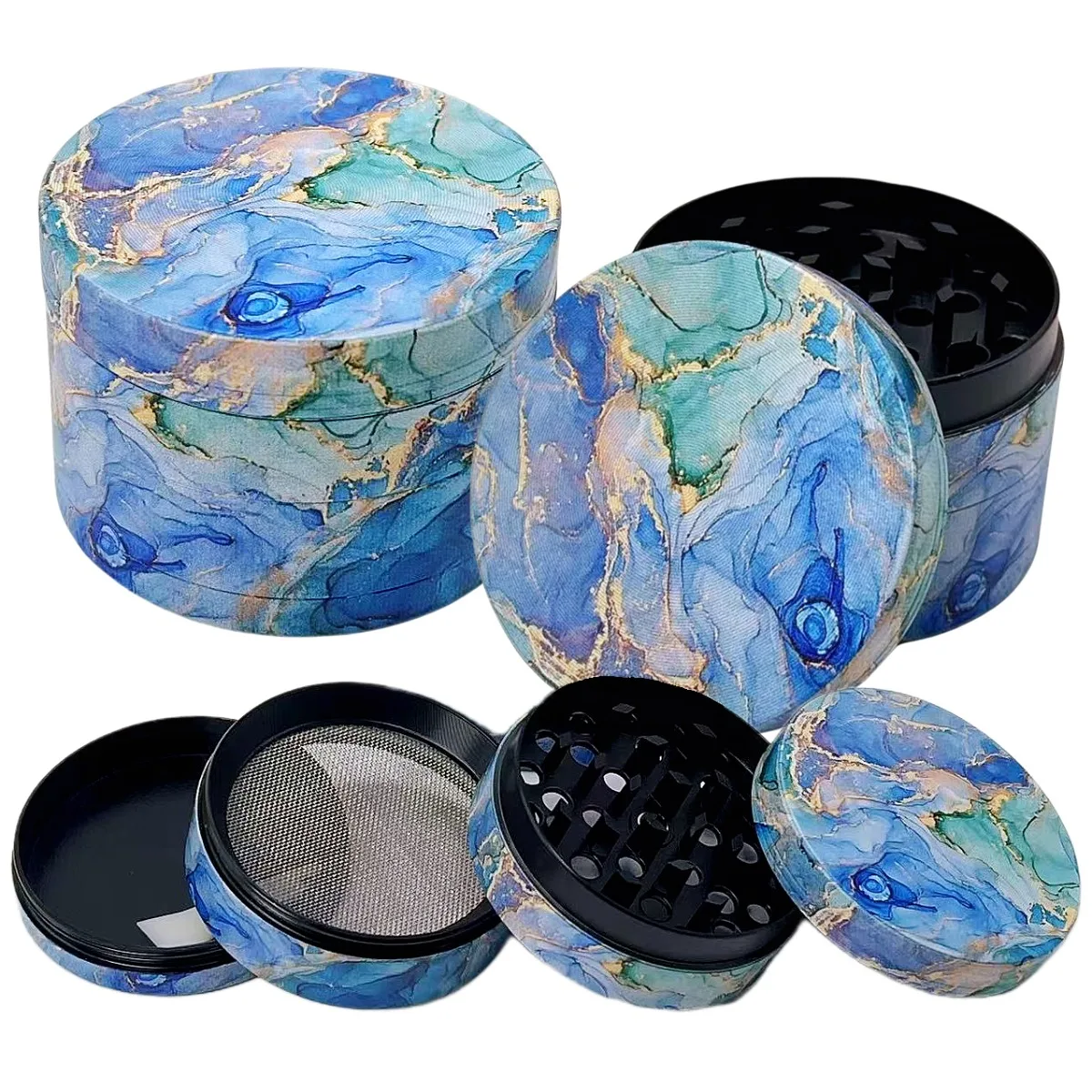2inch Marble Herb Grinder Metal 4-Layer Manual Salt Mill Spice Power Mortar Grass Tobacco Grinder Smoke Cigarette Tool Gift
