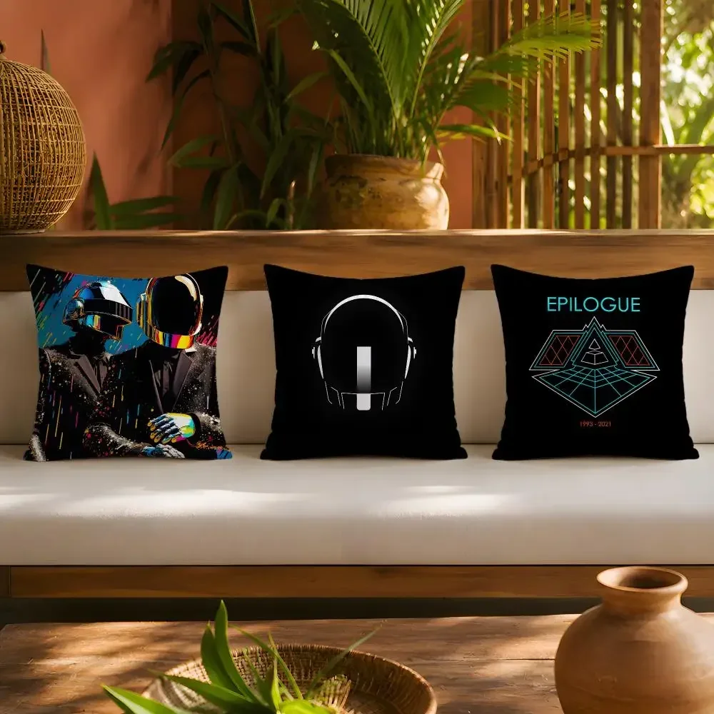 Popular French Band D-Daft Punk Music Album Cushion Cover Pillow Cover Soft Fuzzy Removable Washable Sofa Bed Bedroom Decor