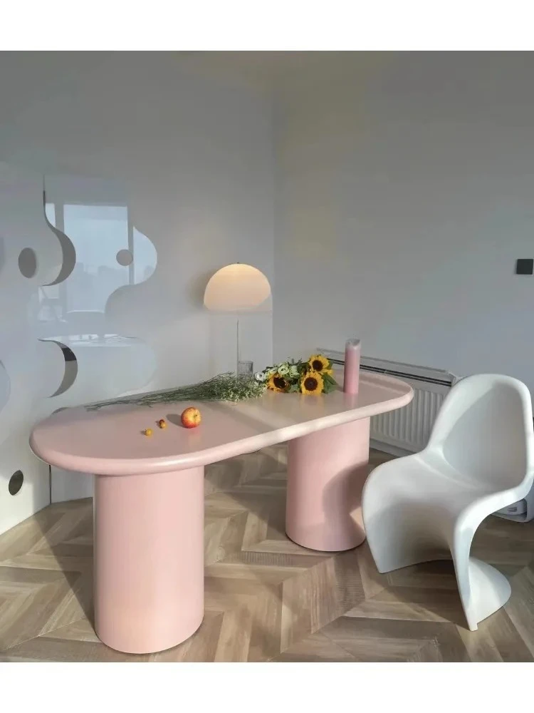 Safe User-friendly Nordic Cream Style Oval Dining Table Light Luxury Art Workbench Creative Conference Table Workbench