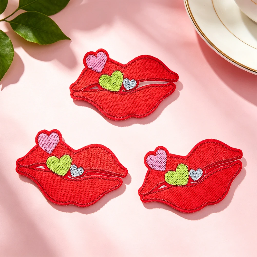 Niedliche rote Lippen-Herz-Aufnäher zum Aufbügeln, selbstklebende Applikation für Valentinstag, T-Shirt, Tasche, Hut, DIY-Kleidungsreparatur, Dekoration – Detail 3