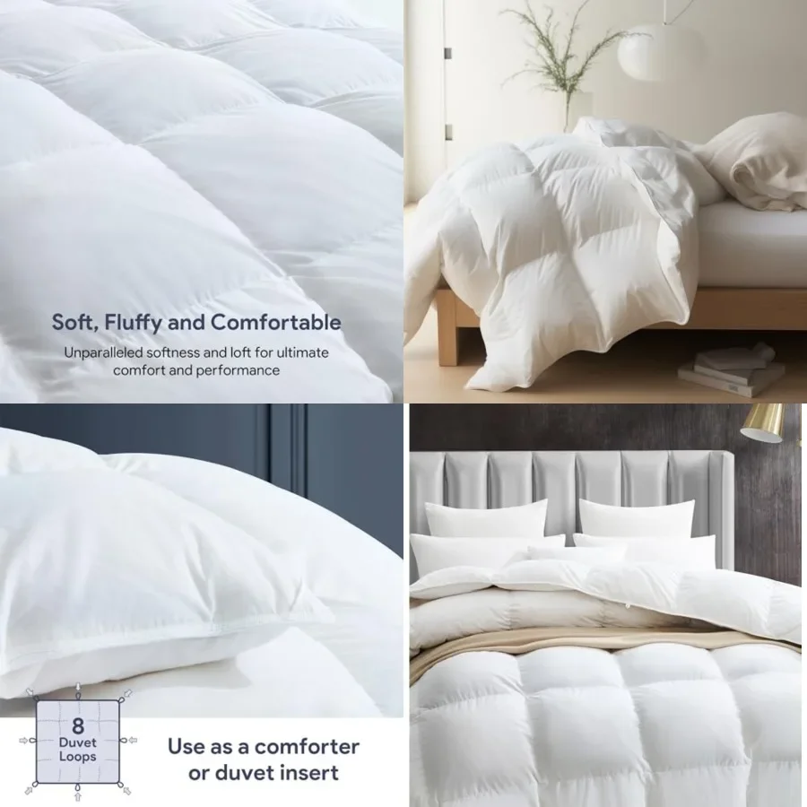 

Down Comforter Size, All Season Duvet Insert with 8 Corner Tabs, 100 Cotton Comforter, Luxury Hotel Bedding 82 x 86 Inch, White