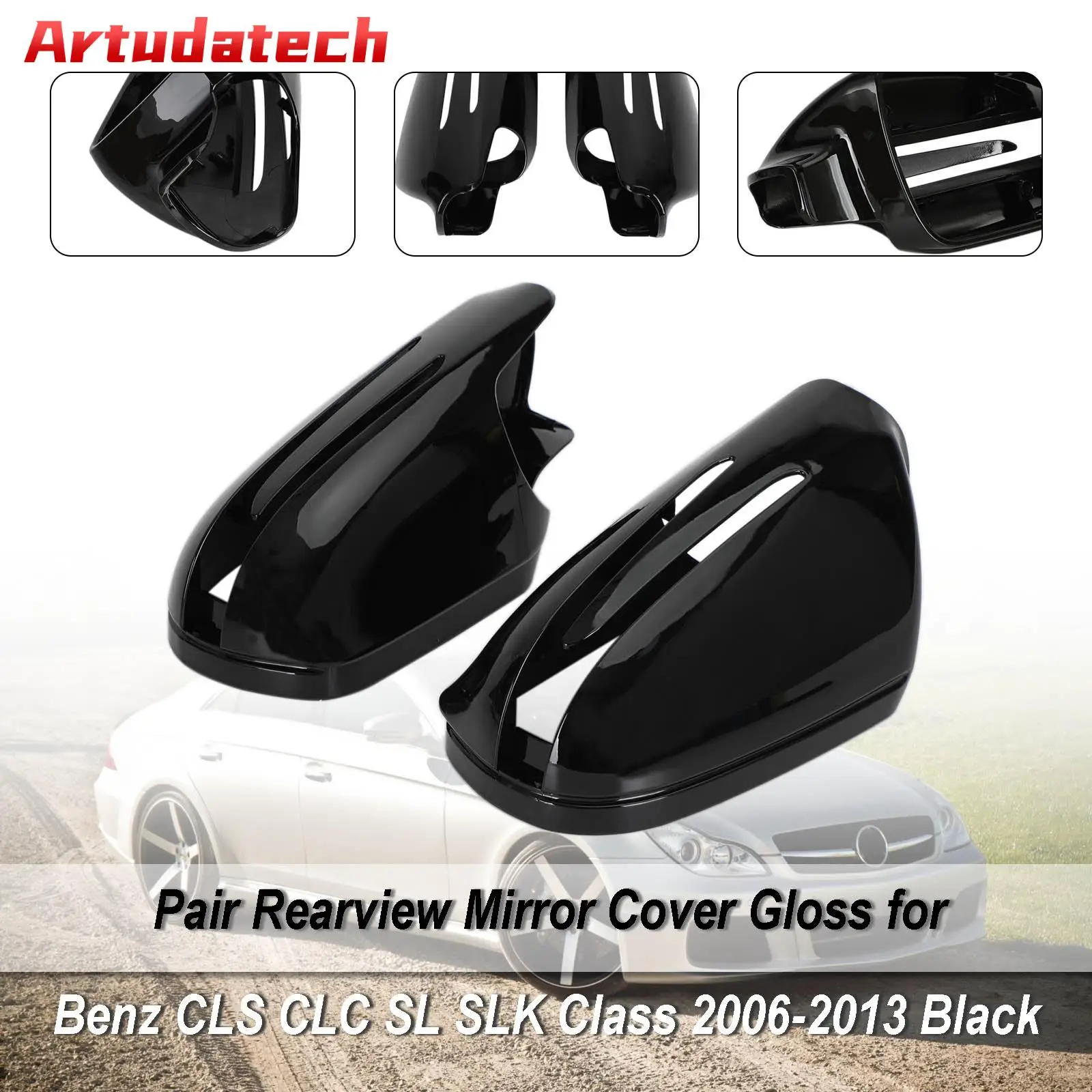 

Artudatech пара зеркал заднего вида глянцевый чехол для Benz CLS CLC SLK Class 2006-2013 черный
