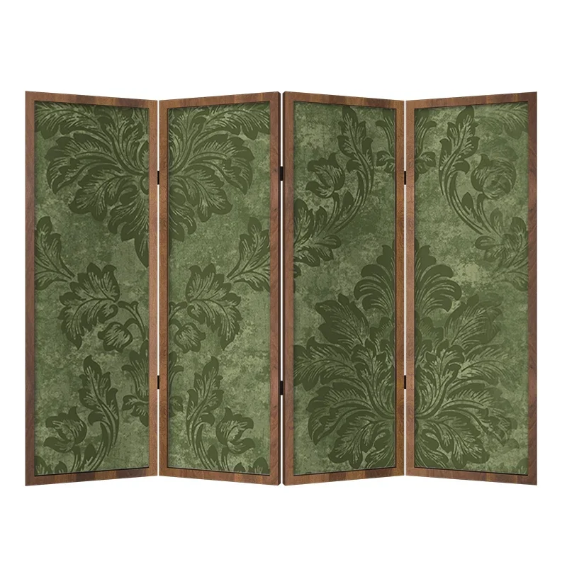 Medieval French green solid wood screen partition living room bedroom sofa background blocking entrance porch mobile folding scr