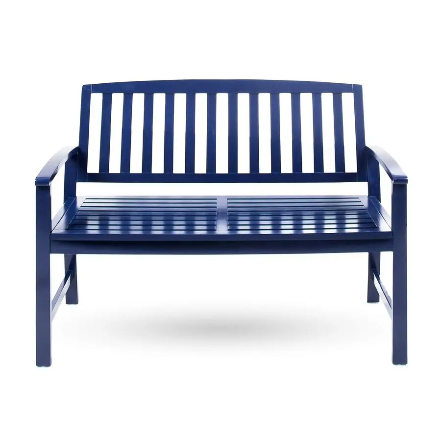 Knight Home Loja Outdoor Acacia Wood Bench, Pu Navy Blue