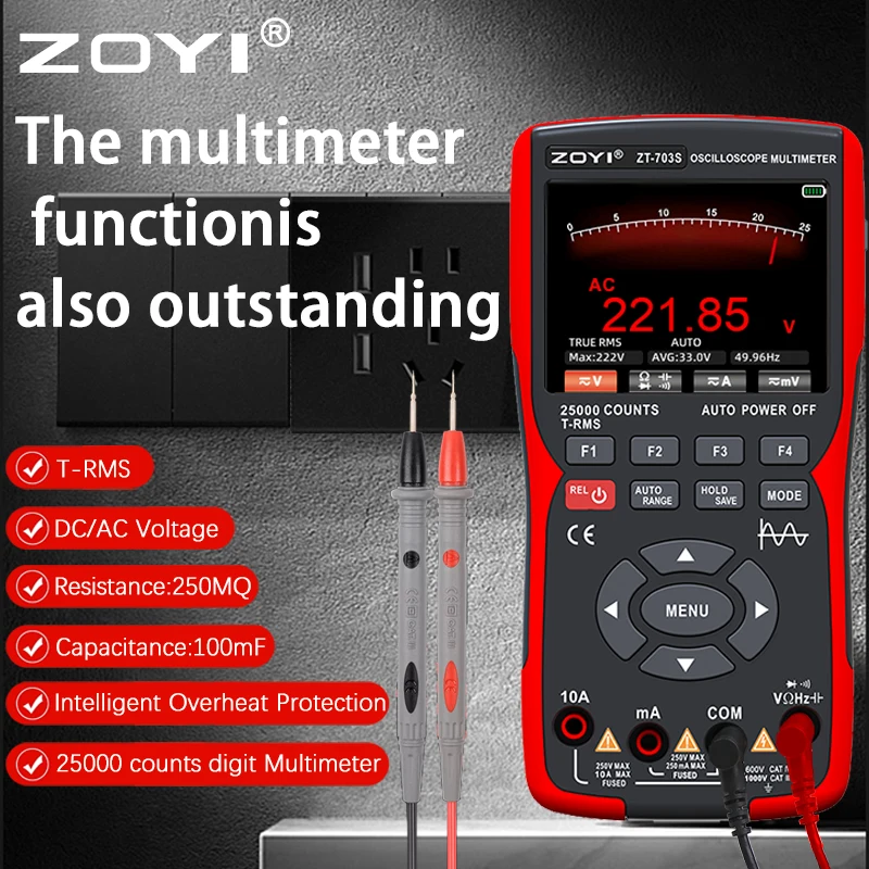 Imagem -06 - Zoyi-multímetro Digital Portátil Zt703 em Osciloscópio de Canais Gerador de Sinal para Eletricista