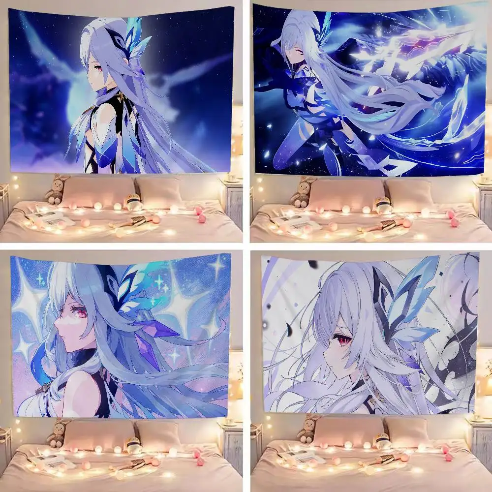 

Genshin Impact Skirk Cartoon Tapestry Art Science Fiction Room Home Decor Wall Hanging Sheets