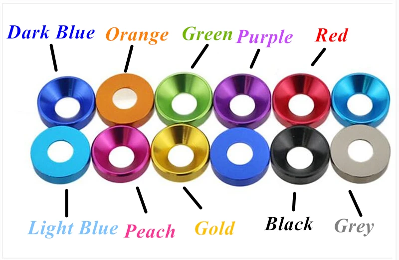 Aluminum Colourful Anodized Countersunk Head Bolt Washers Gasket Red/Grey/Golden/deep Blue/Black/purple M2 M3 M4 M5 M6