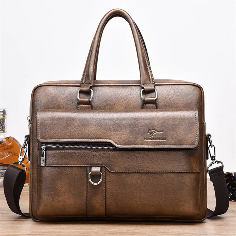 Horizontale Vintage Aktetassen Voor Mannen Echt Lederen Handtas Luxe Mannelijke Schouder Messenger Tas Zakelijke Laptop Draagtas