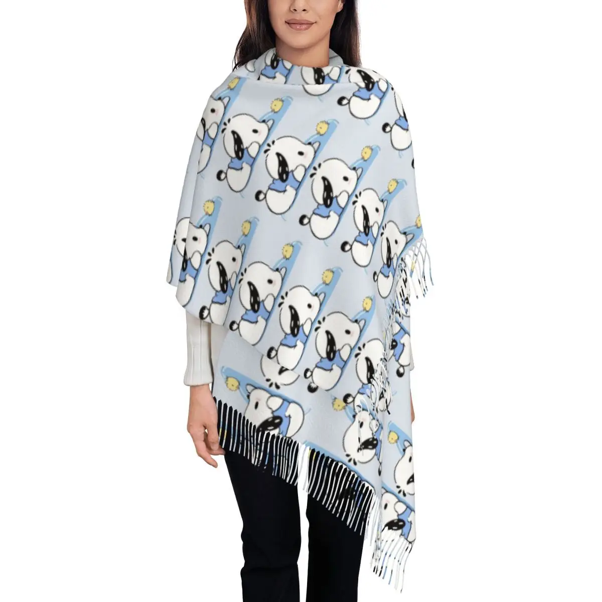 

Custom Pochacco Pllchans Tassel Scarf Women Soft Shawls Wraps Female Winter Fall Scarves