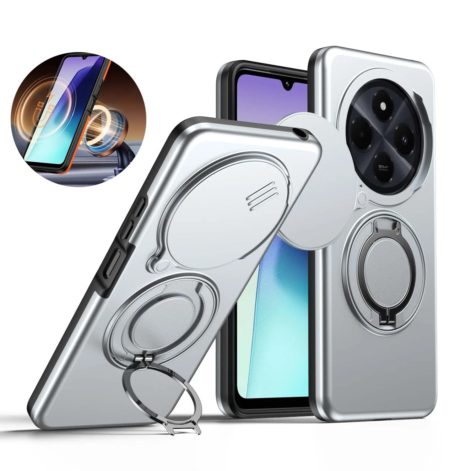 Für Redmi Note 14 Pro Plus Panzer-Schutzhülle mit Magnetring-Ständer für Redmi Note 14 Pro 4G 5G 14C Cover