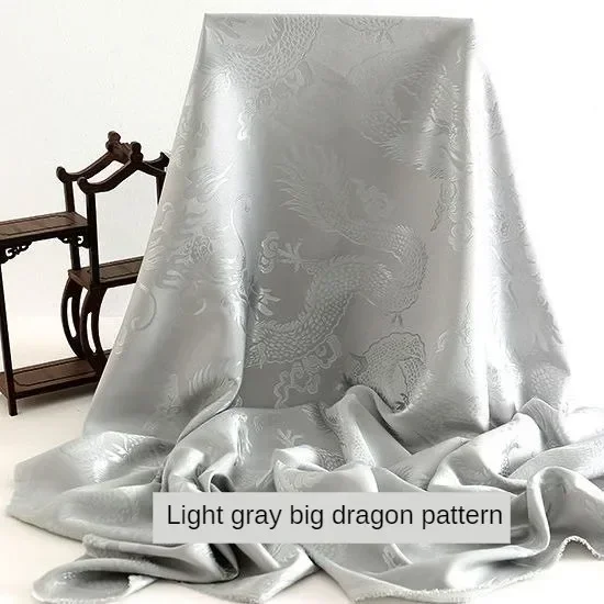 Satin Jacquard Fabric By The Meter for Clothes Hanfu Sewing Plain Chinese Style Dragon Cloud Pattern Soft Cloth Breathable Drape