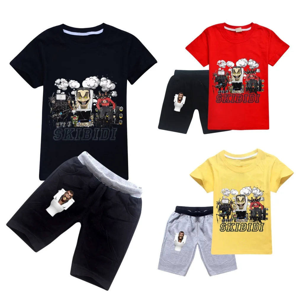 Skibidi Toilet Kids Clothes Summer Baby Girls Cartoon Printing T-shirt+Short Pants Suit Boys Casual Sport Tops Set Child Clothes