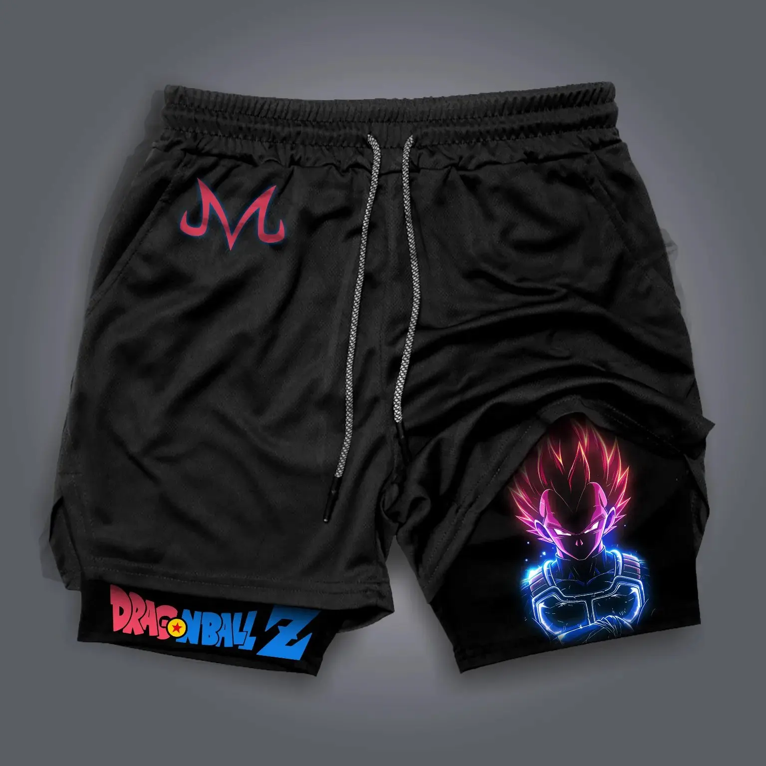 

Двухслойные шорты для бега, спортивные шорты с аниме-дизайном, быстросохнущие и гибкие тренировочные шорты для мужчин.