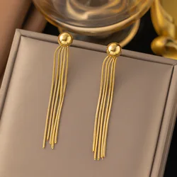 316L Stainless Steel Gold Color Tassel Earrings For Women Fashion Trendy Ear Pendant Jewelry Party Wedding Gift