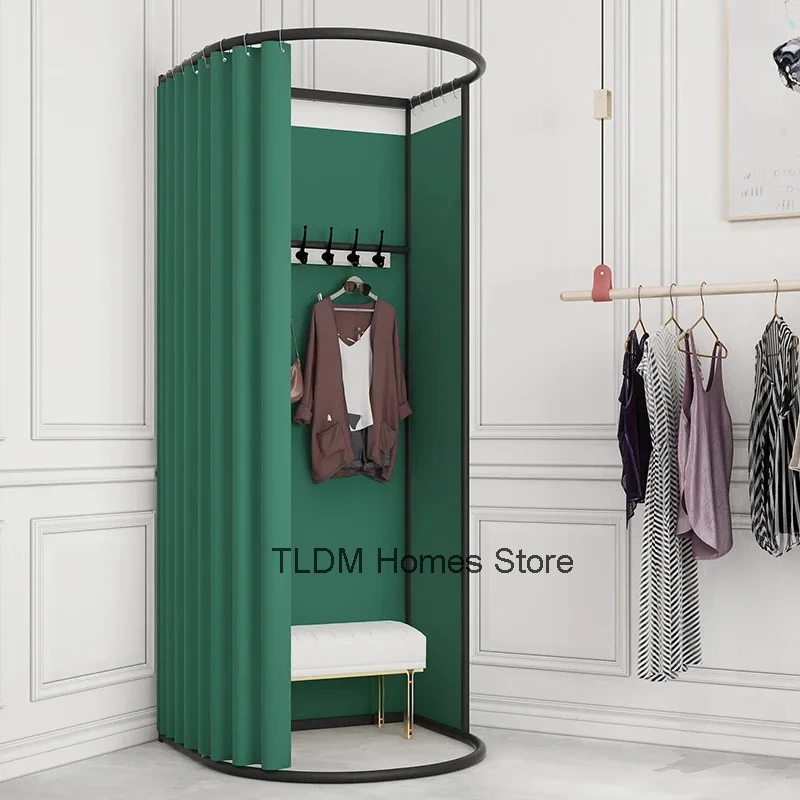 Curtain Portable Display Racks Curtain Dressing Room Clothes Racks Minimalist Mobile Storage Hangers Clothing Store Fitting Room